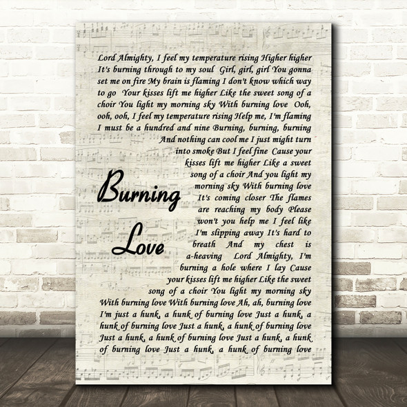 Elvis Presley Burning Love Vintage Script Song Lyric Quote Print