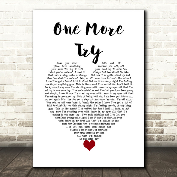 Jessie J One More Try White Heart Song Lyric Wall Art Print