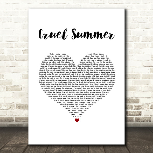 Taylor Swift Cruel Summer White Heart Song Lyric Wall Art Print