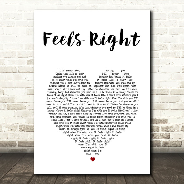 Lemar Feels Right White Heart Song Lyric Wall Art Print