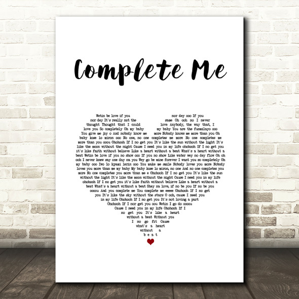 Simi Complete Me White Heart Song Lyric Wall Art Print