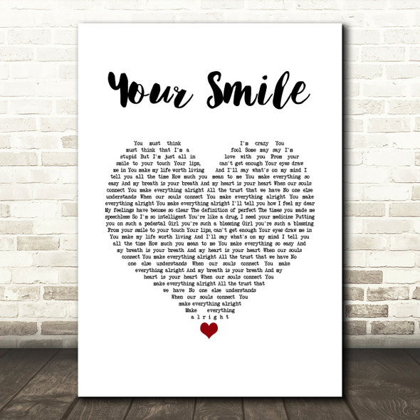 Nathan Grisdale Your Smile White Heart Song Lyric Wall Art Print