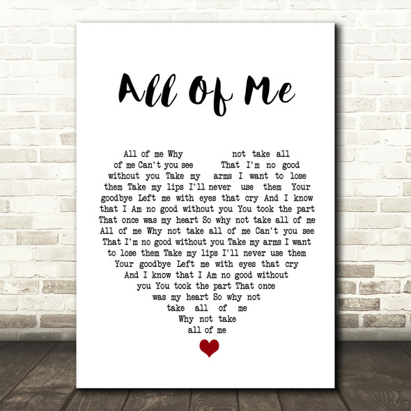 Willie Nelson All Of Me White Heart Song Lyric Wall Art Print