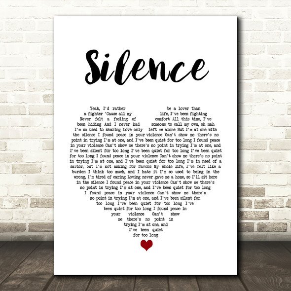 Marshmello ft Khalid Silence White Heart Song Lyric Wall Art Print