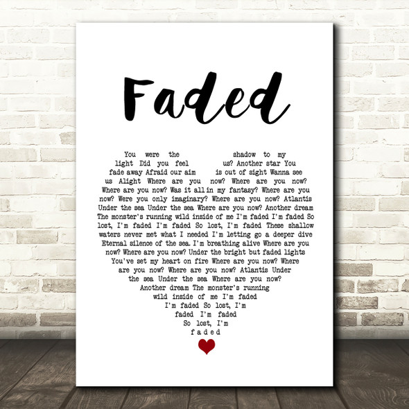 Alan Walker Faded White Heart Song Lyric Wall Art Print