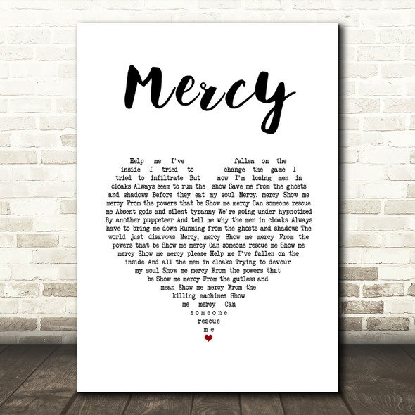 Muse Mercy White Heart Song Lyric Wall Art Print