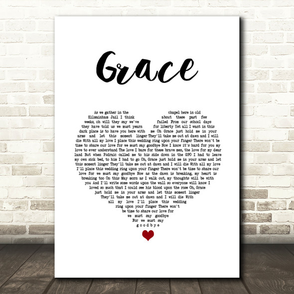 The Wolfe Tones Grace White Heart Song Lyric Wall Art Print