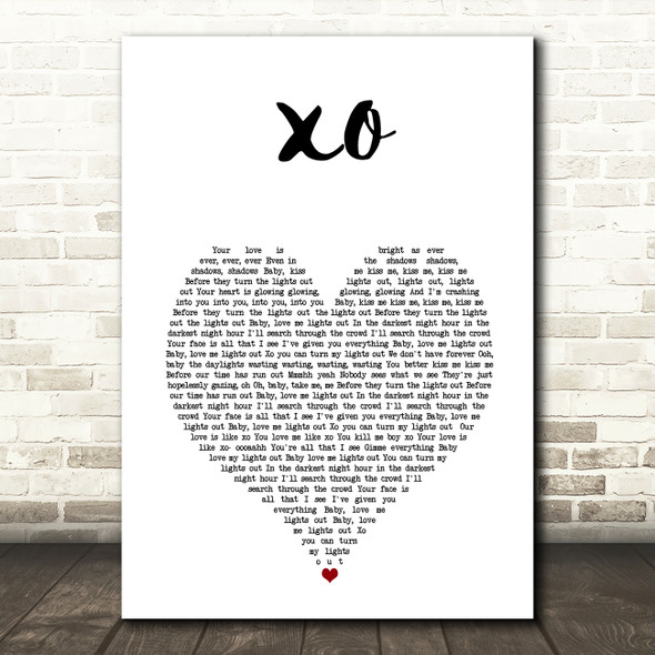 Beyonce XO White Heart Song Lyric Wall Art Print