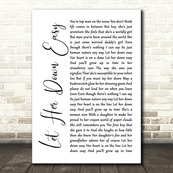 George Michael Let Her Down Easy White Script Song Lyric Wall Art Print