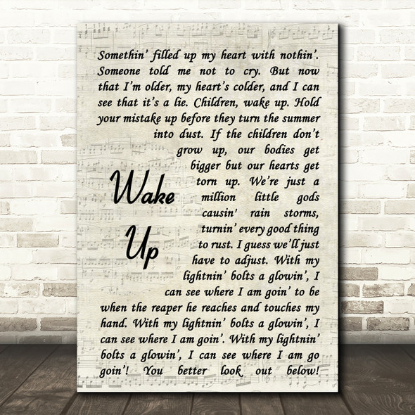 Arcade Fire Wake Up Song Lyric Vintage Script Quote Print