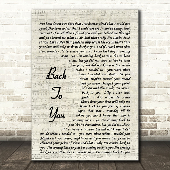 Bryan Adams Back To You Song Lyric Vintage Script Quote Print