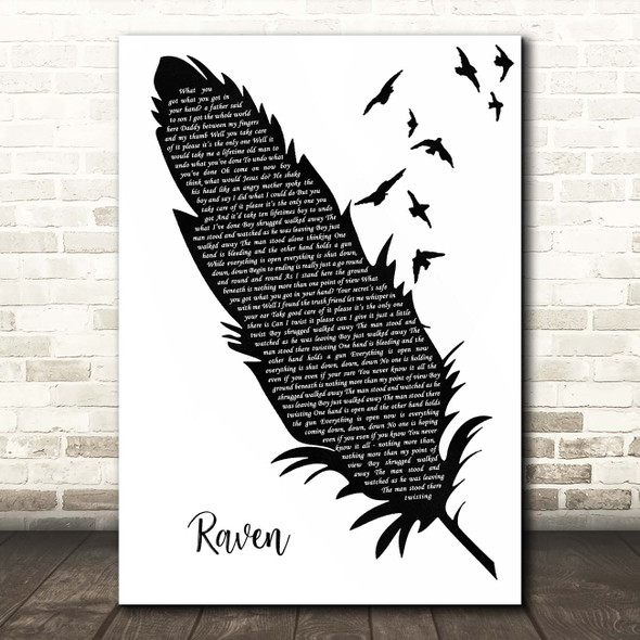 Dave Matthews Band Raven Black & White Feather & Birds Song Lyric Print