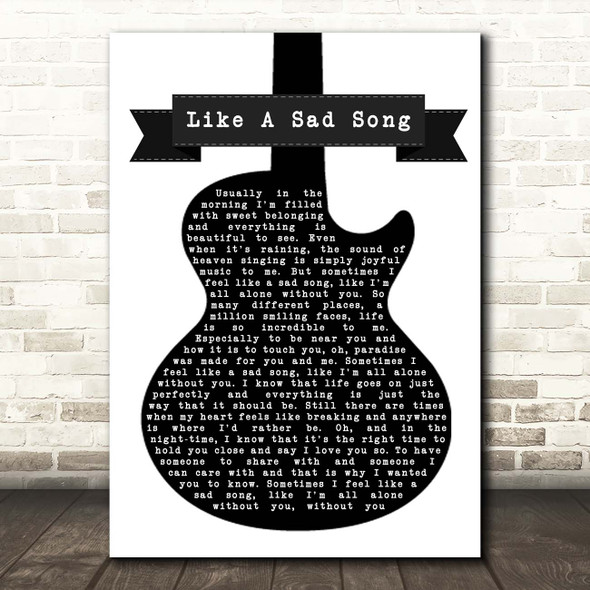 John Denver Like A Sad Song Black & White Guitar Song Lyric Print