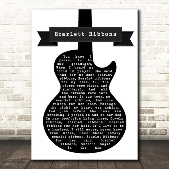 Scarlet Ribbons Jim Reeves Black & White Guitar Song Lyric Print