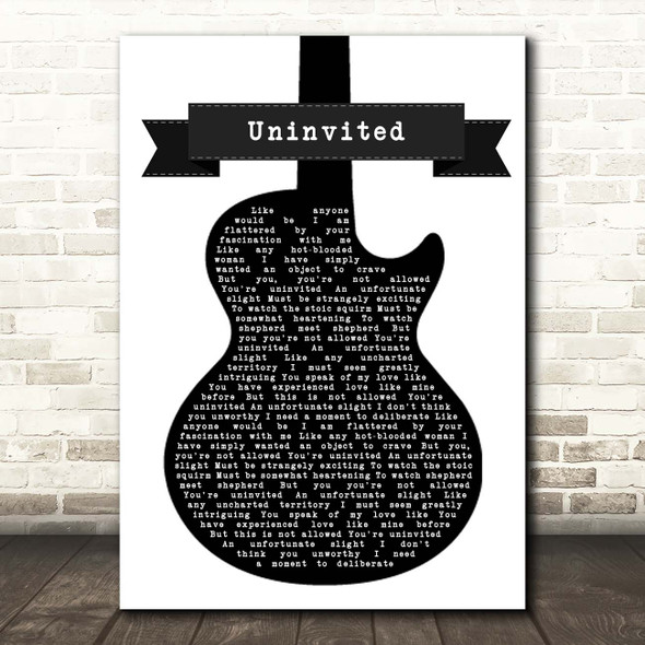 Alanis Morissette Uninvited Black & White Guitar Song Lyric Print
