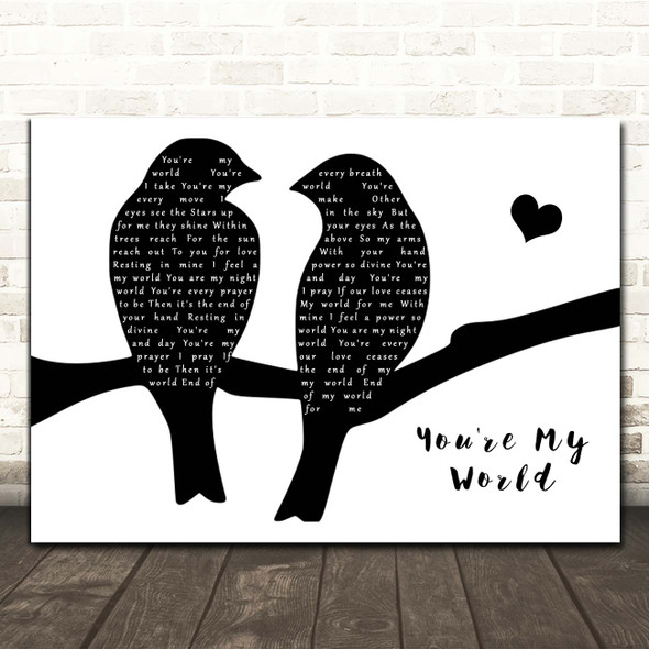 Cilla Black You're My World Lovebirds Black & White Song Lyric Print