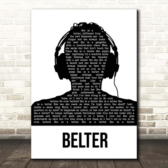 Gerry Cinnamon Belter Black & White Man Headphones Song Lyric Print