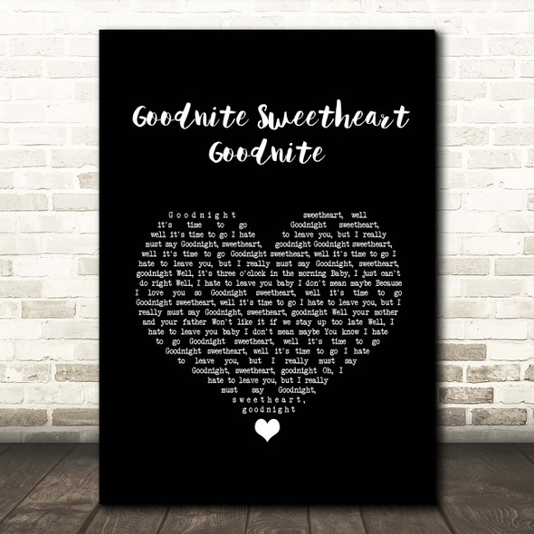 The Spaniels Goodnite Sweetheart Goodnite Black Heart Song Lyric Print