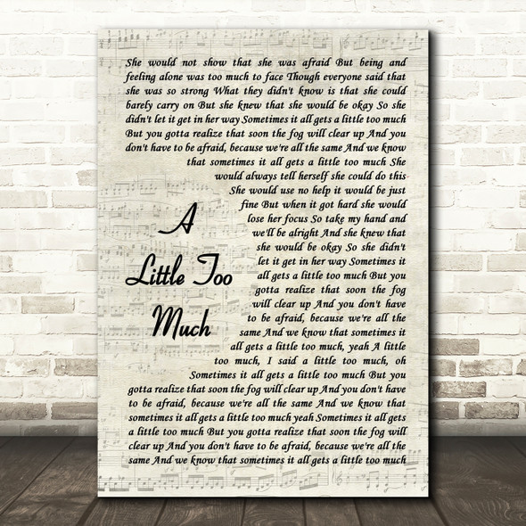 Shawn Mendes A Little Too Much Song Lyric Vintage Script Quote Print