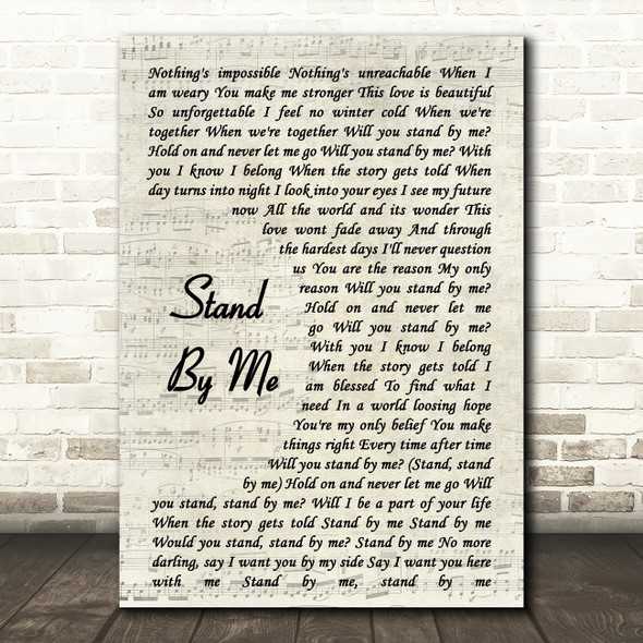 Shayne Ward Stand By Me Song Lyric Vintage Script Quote Print