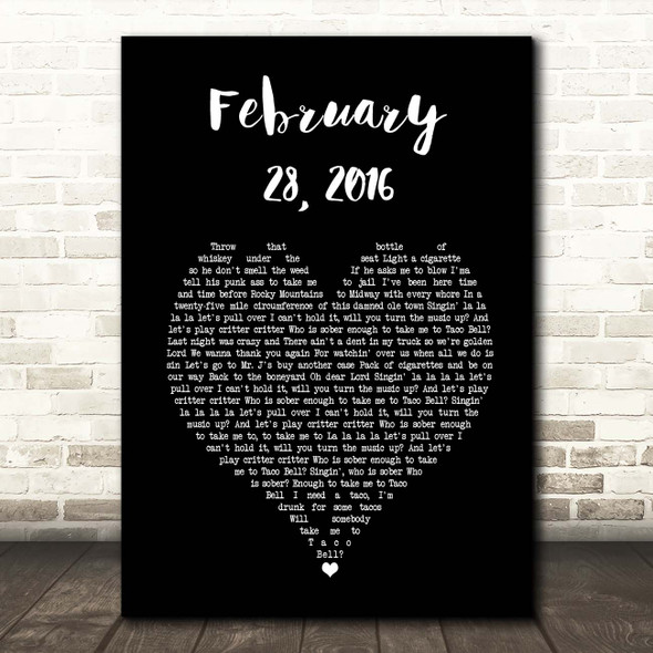 Koe Wetzel February 28, 2016 Black Heart Song Lyric Print