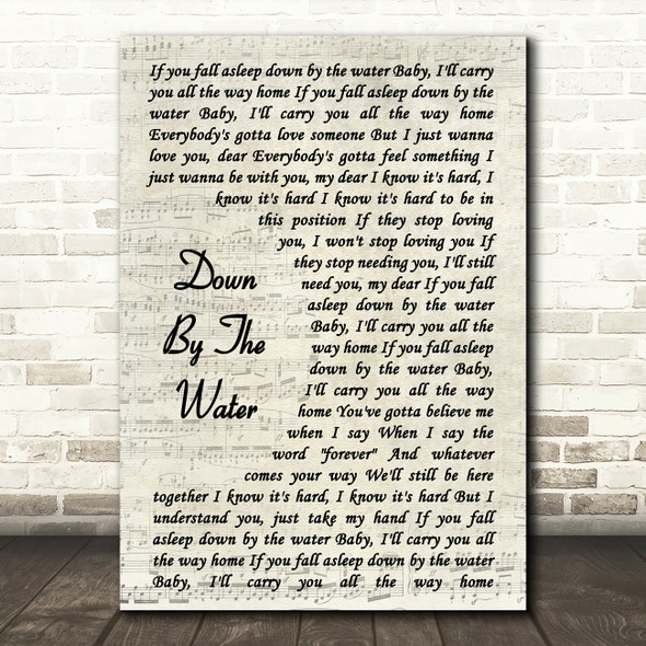 The Drums Down By The Water Song Lyric Vintage Script Quote Print