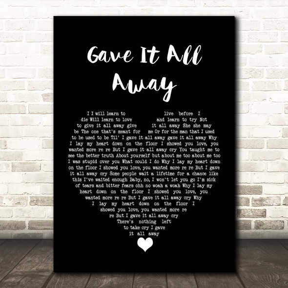 Boyzone Gave It All Away Black Heart Song Lyric Print