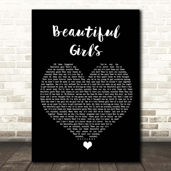 Sean Kingston Beautiful Girls Black Heart Song Lyric Print