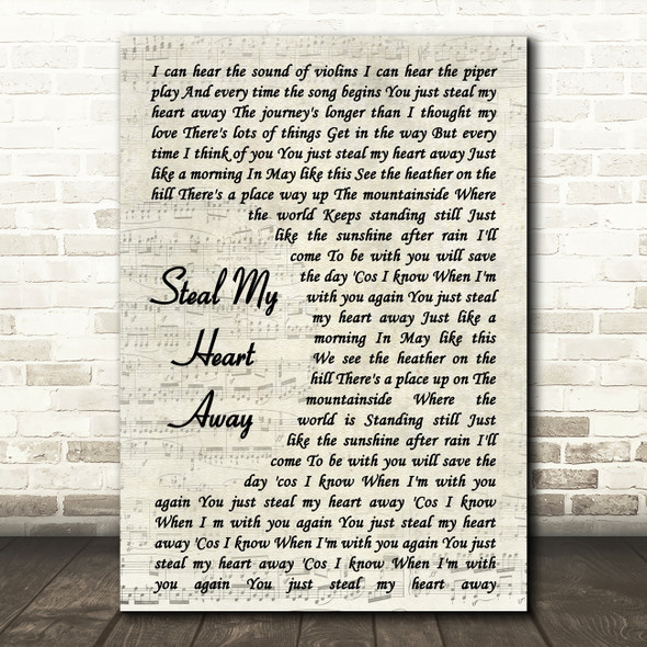 Van Morrison Steal My Heart Away Song Lyric Vintage Script Quote Print