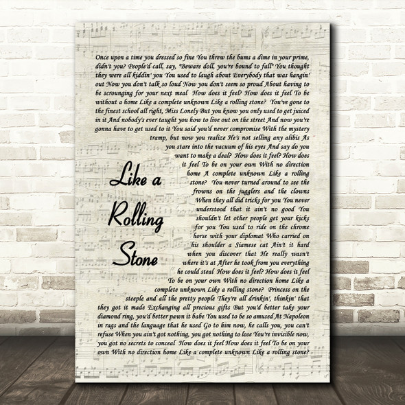 Like A Rolling Stone Bob Dylan Script Quote Song Lyric Print