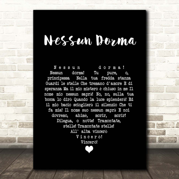 Paul Potts Nessun Dorma Black Heart Song Lyric Print