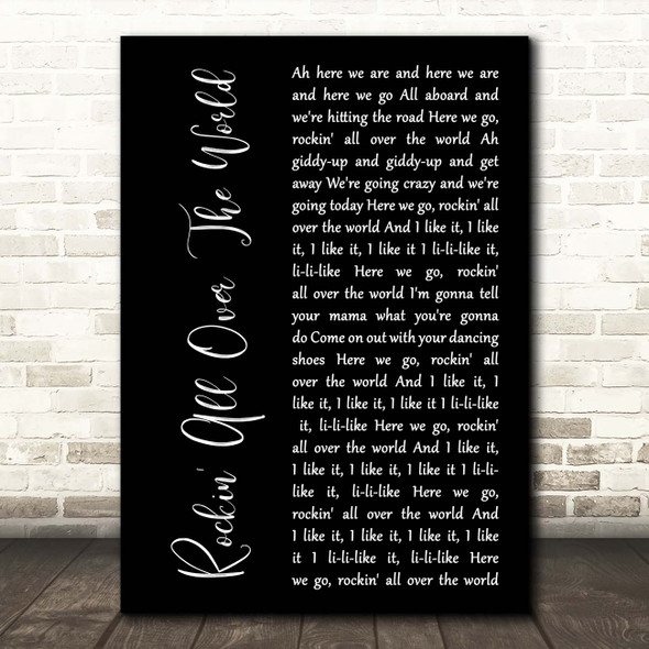 Status Quo Rockin' All Over The World Black Script Song Lyric Print