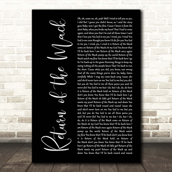 Mark Morrison Return of the Mack Black Script Song Lyric Print