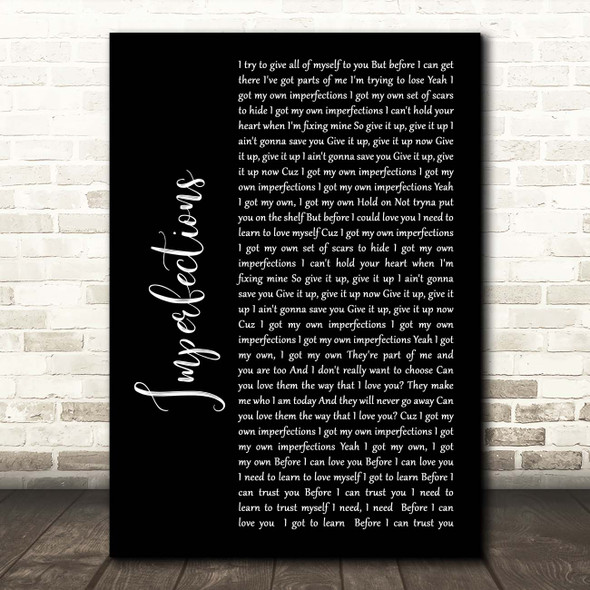 Celine Dion Imperfections Black Script Song Lyric Print