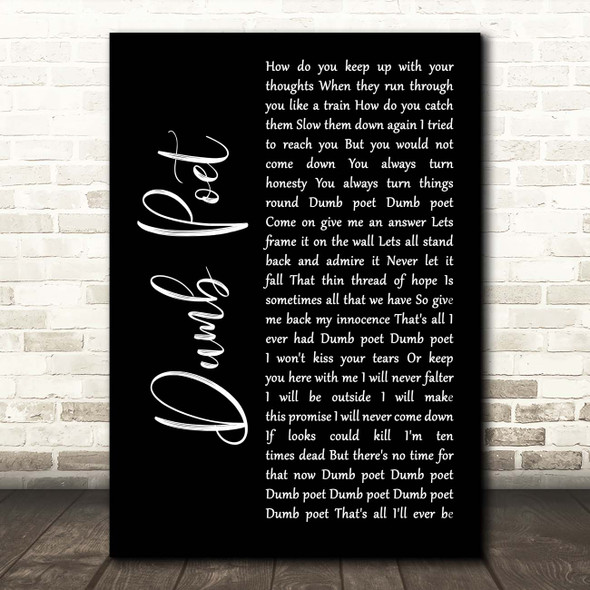 Immaculate Fools Dumb Poet Black Script Song Lyric Print