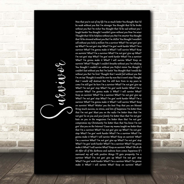 Destiny's Child Survivor Black Script Song Lyric Print