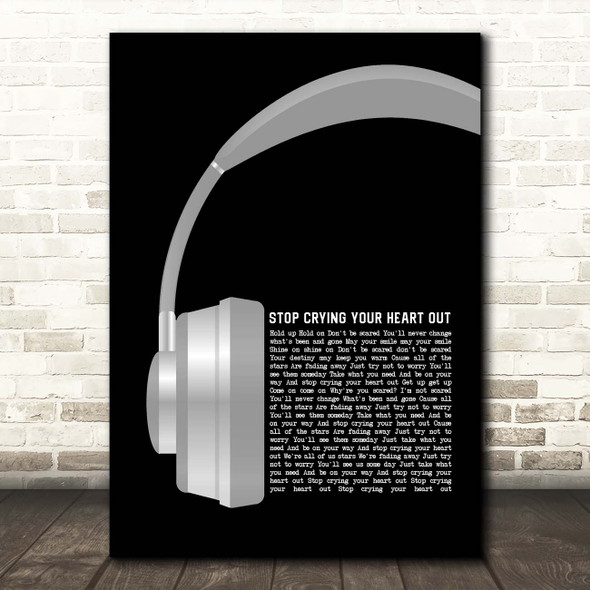 Oasis Stop Crying Your Heart Out Grey Headphones Song Lyric Print