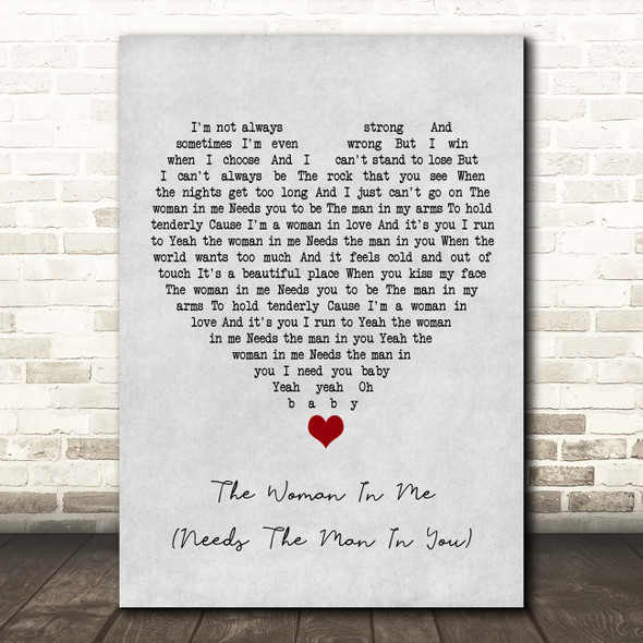 Shania Twain The Woman In Me (Needs The Man In You) Grey Heart Song Lyric Print