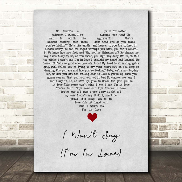 Hercules I Won't Say (I'm In Love) Grey Heart Song Lyric Print