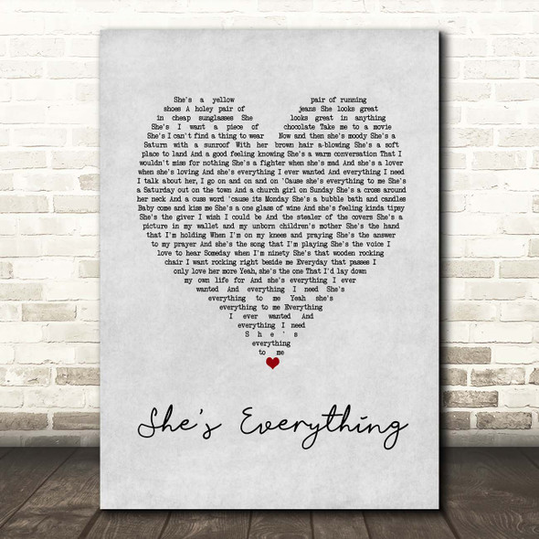 Brad Paisley She's Everything Grey Heart Song Lyric Print