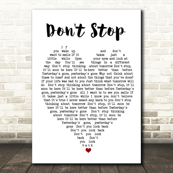 Don't Stop Fleetwood Mac Quote Song Lyric Heart Print