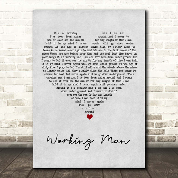 David Alexander Working Man Grey Heart Song Lyric Print