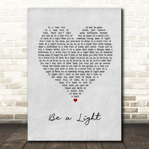 Keith Urban, Be a Light Grey Heart Song Lyric Print