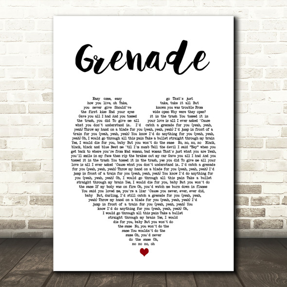 Grenade Bruno Mars Heart Song Lyric Quote Print