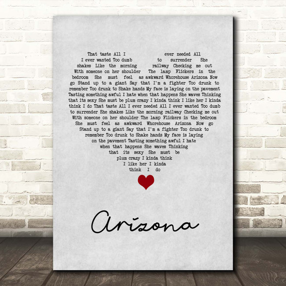 Kings Of Leon Arizona Grey Heart Song Lyric Print