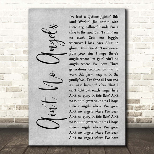 Tim McGraw Ain't No Angels Grey Rustic Script Song Lyric Print