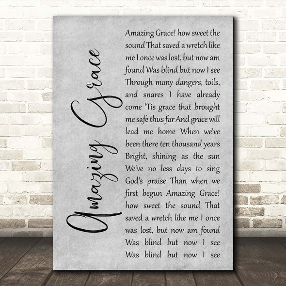 Hymn Amazing Grace Grey Rustic Script Song Lyric Print