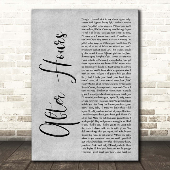 The Weeknd After Hours Grey Rustic Script Song Lyric Print