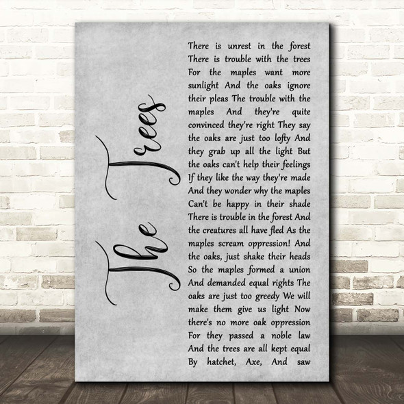 Rush The Trees Grey Rustic Script Song Lyric Print