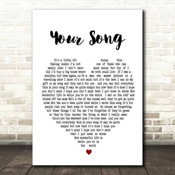 Your Song Script Heart Quote Song Lyric Print 
